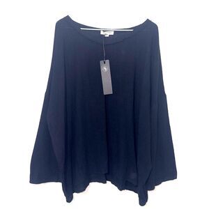 NOCTEX Deconstructed V Neck Cotton 3/4 Sleeve Blouse - Black S/M